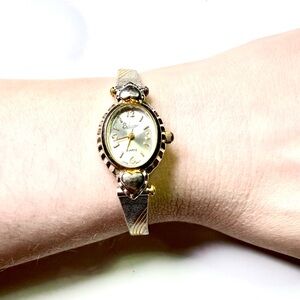 Bellissimo Heart Bracelet Watch Two Tone Vintage Style Quartz Japan Movement